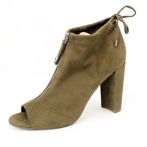 GUESS Olive Green Peep Toe Zipper Heels.
